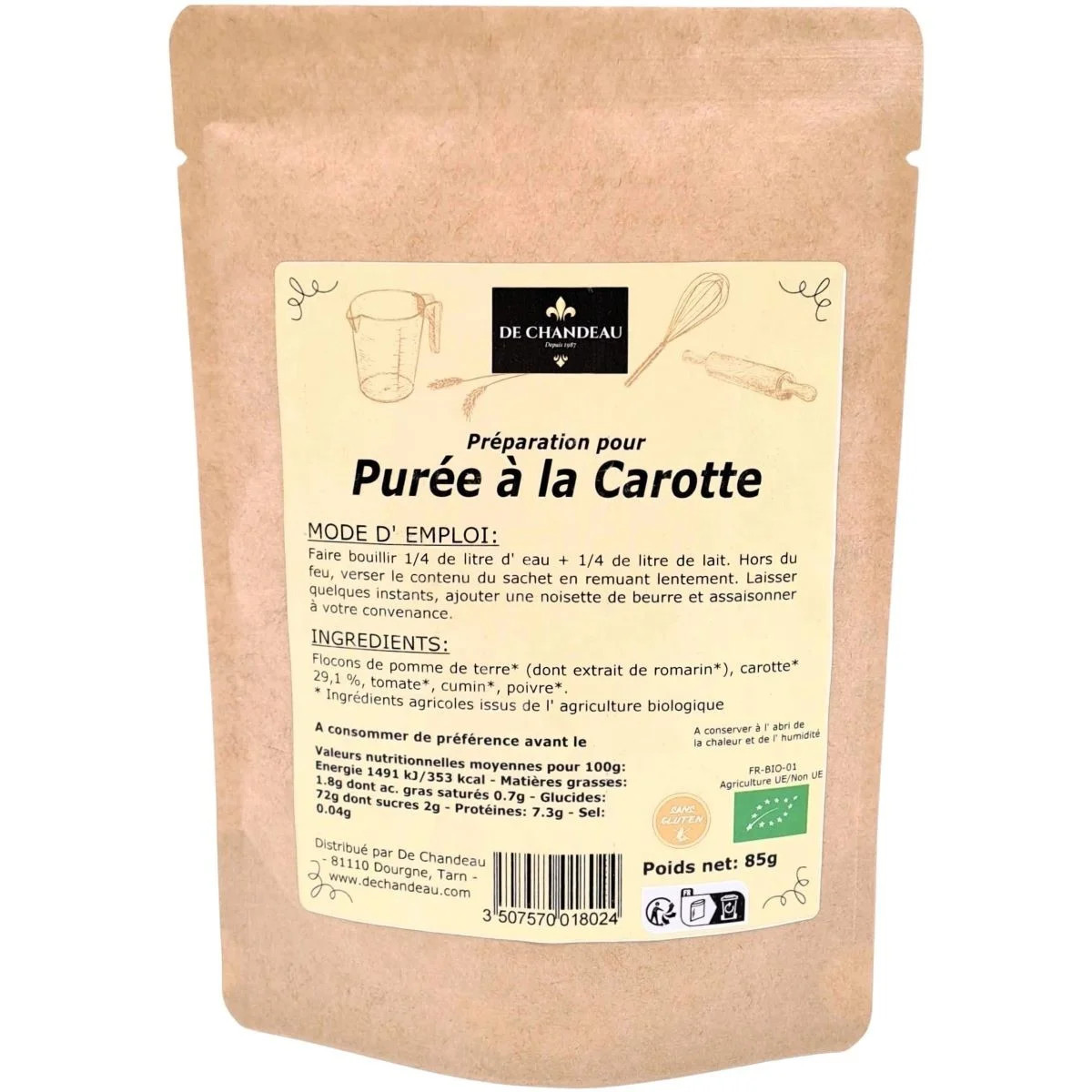 Préparation pour Purée à la Carotte - BIO - De Chandeau