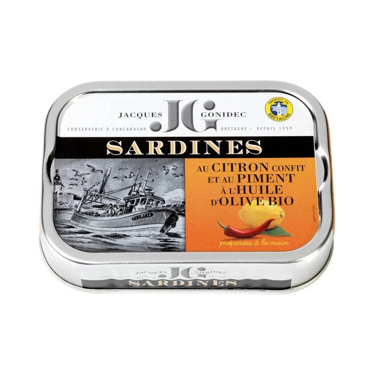 Sardines au citron confit et au piment à l'huile d'olive vierge extra BIO