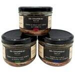 Terrines De Chandeau : bœuf race Aubrac aux morilles, bœuf race Aubrac au poivre vert, taureau olives noires & sel de Camargue 160g